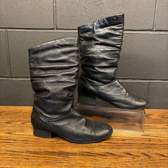 Fanfares Shoes - Vintage 90’s Y2K Fanfares Estell Black Leather Mid Calf Slouch Boots Women’s 8